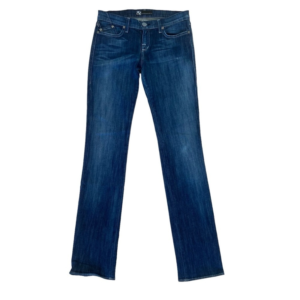 Rock & Republic jeans straight slim leg long mid rise soft stretch distressed 29